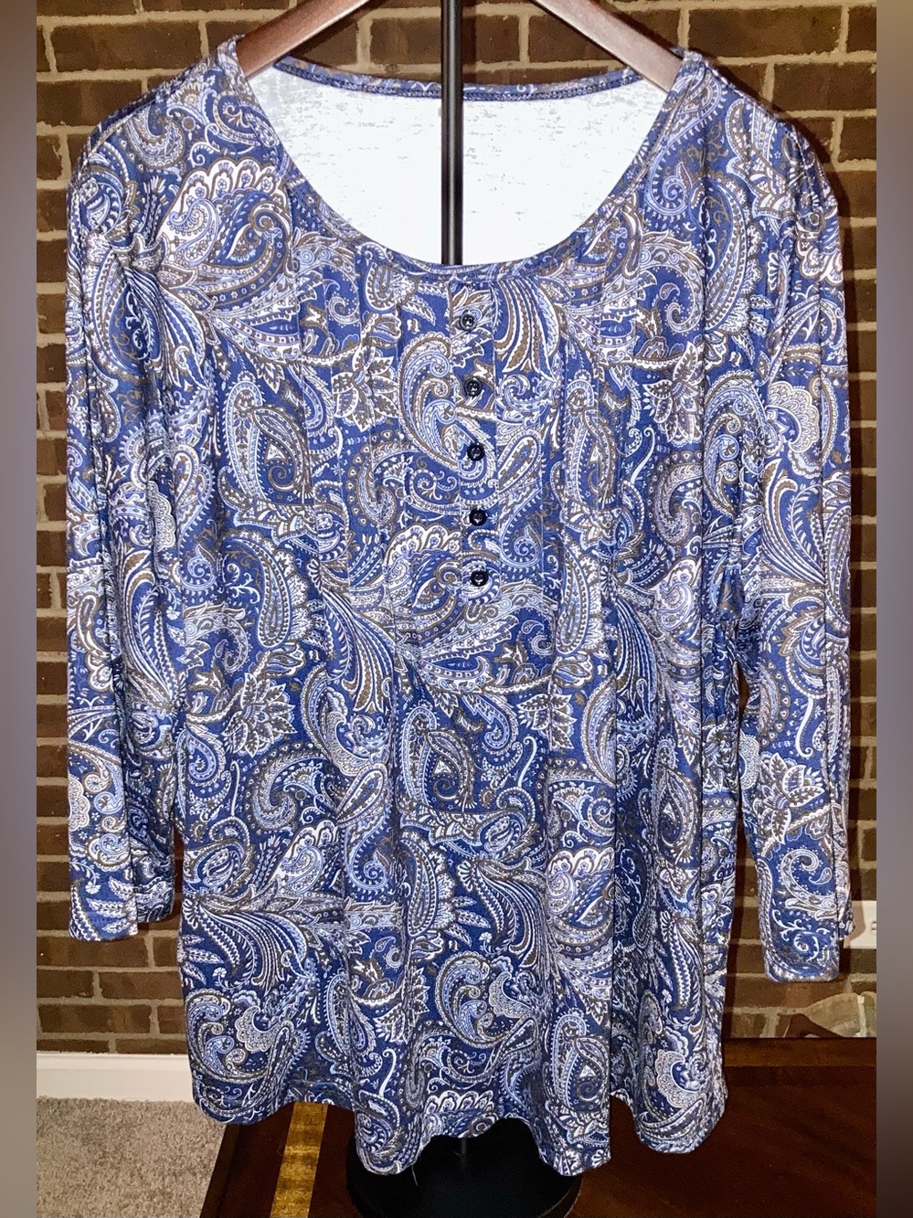 3 for $16. Bundle & Save. Women’s Blue Paisley Pleated-Front 3/4 Sleeve Tunic